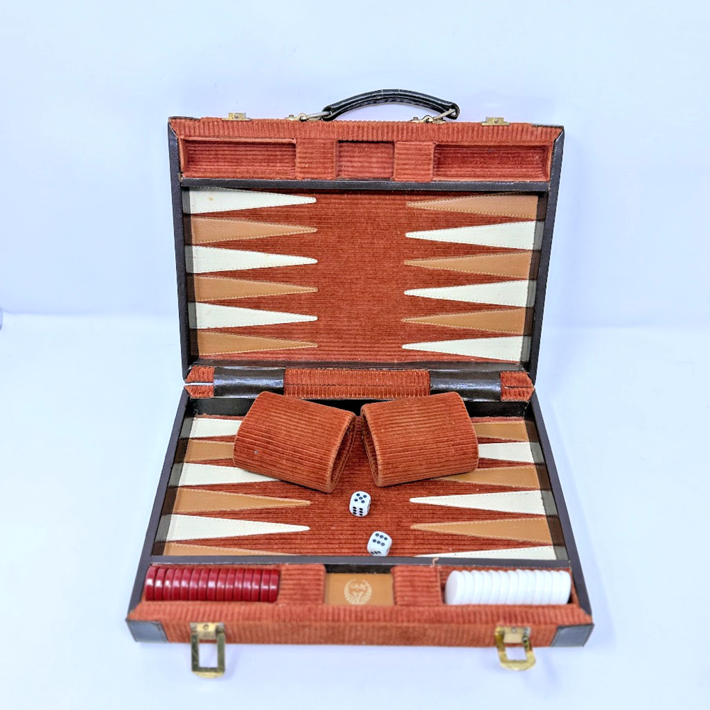 Aries Vintage Corduroy Travel Backgammon Set Incomplete Read